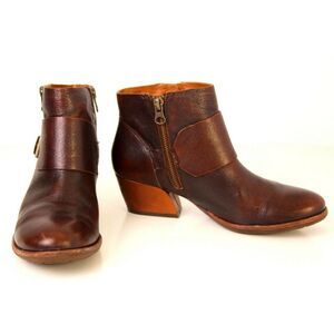 KORK-EASE BROWN GENUINE LEATHER MED HEEL ROUND TOE BELTED ANKLE BOOTS 6.5 37